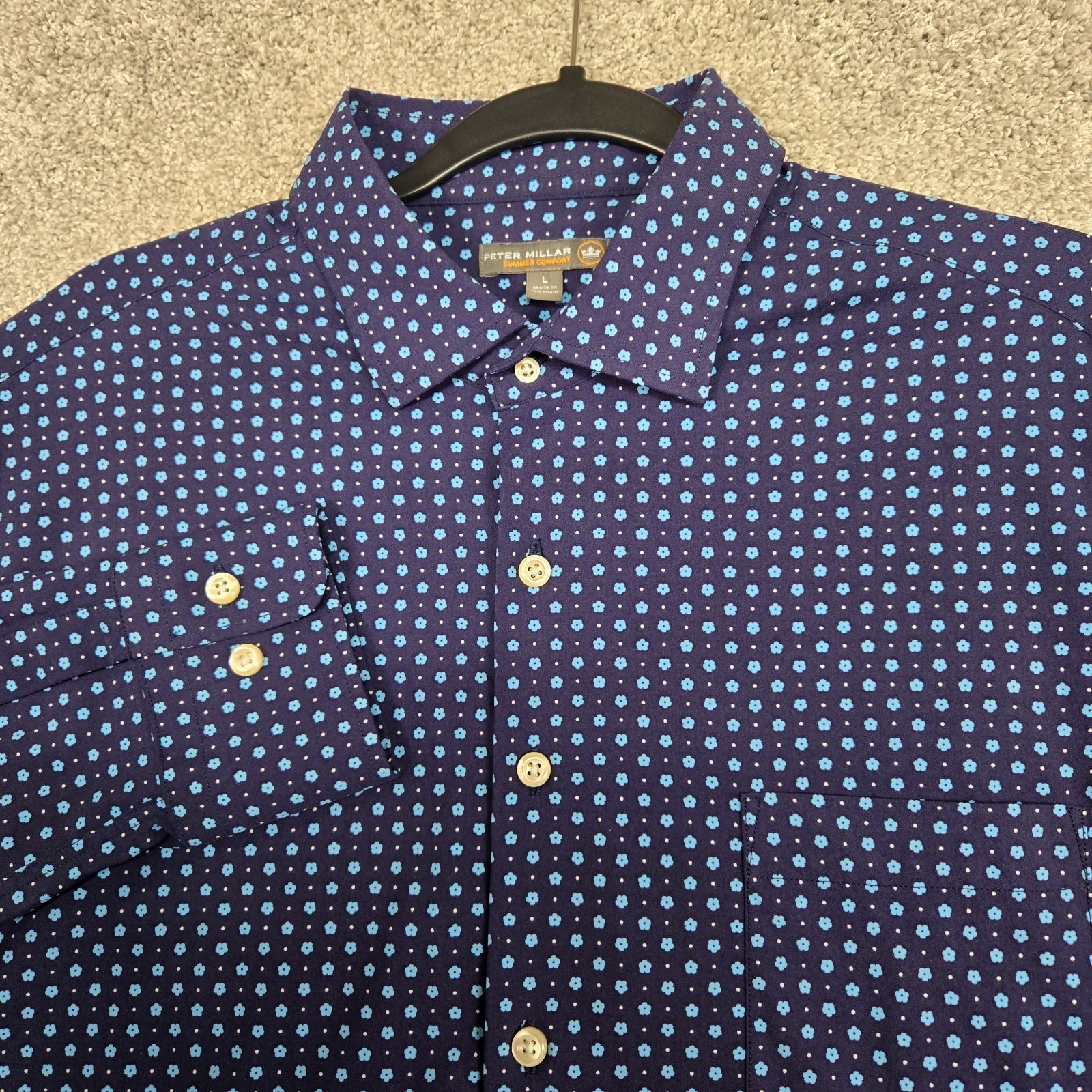 Peter Millar Floral Performance Shirt Summer Comfort Long Sleeve Mens Large Blue
